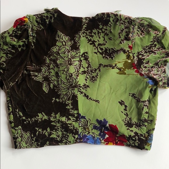 JALOUX | Green & Brown Silk Velvet Floral Short Sleeve Shrug | M - Picture 13 of 17
